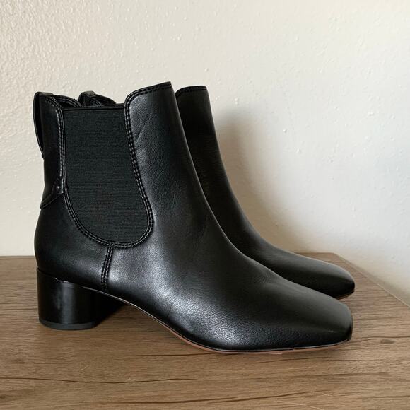 NEW Franco Sarto Nellie Boots sz 7 US Vegan Leather Square Toe Heel Ankle Black - Picture 1 of 16